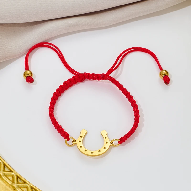 Minimalistisches U-förmiges rotes Seilarmband für Frauen, Glücksarmband, Armreif für Mädchen, Neujahrsgeschenk, einfache Pferde-Hufe-Armbänder