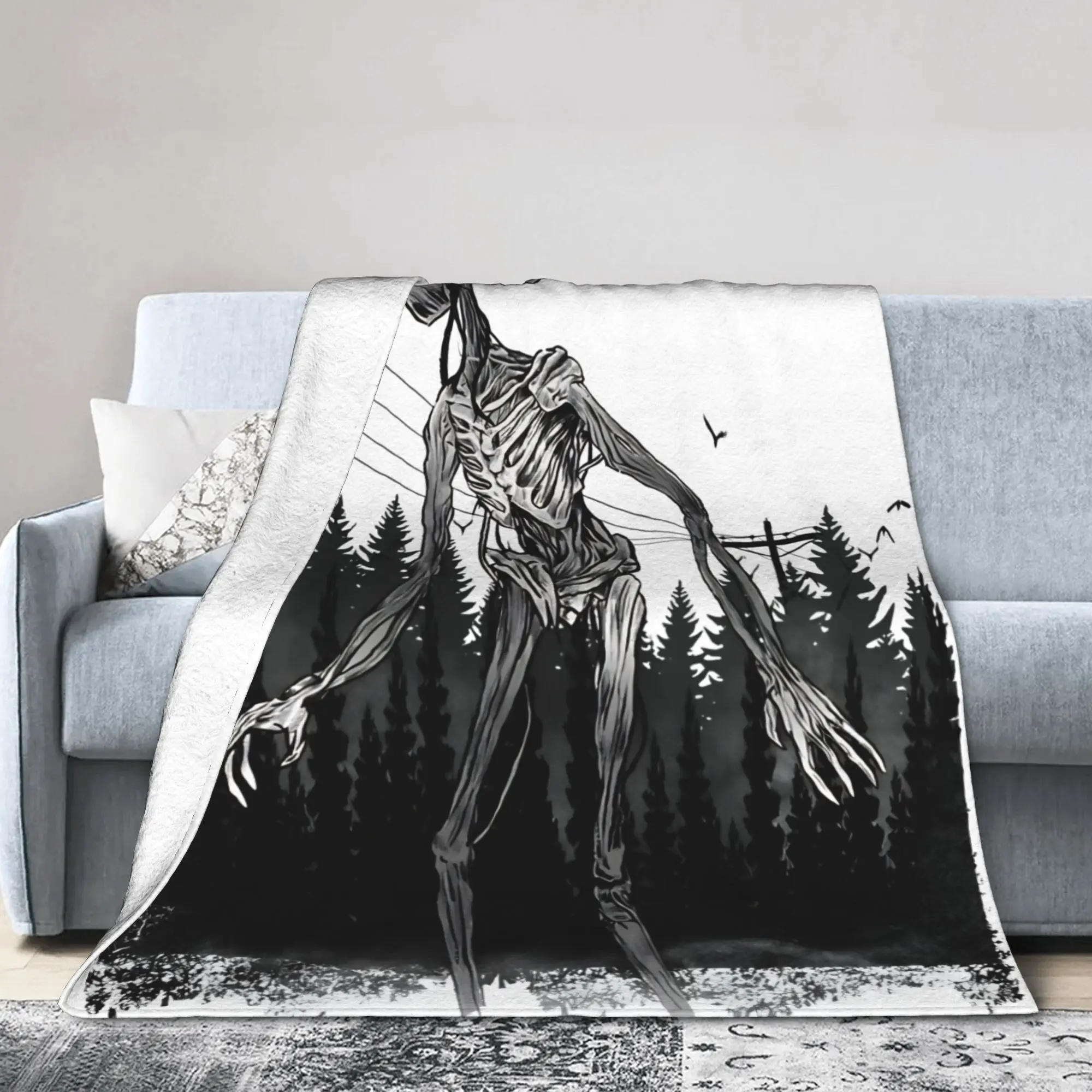 Siren Head Horror Flannel Blanket  Funny Throw Blanket for Home Hotel Sofa  200x150cm Plush Thin Quilt