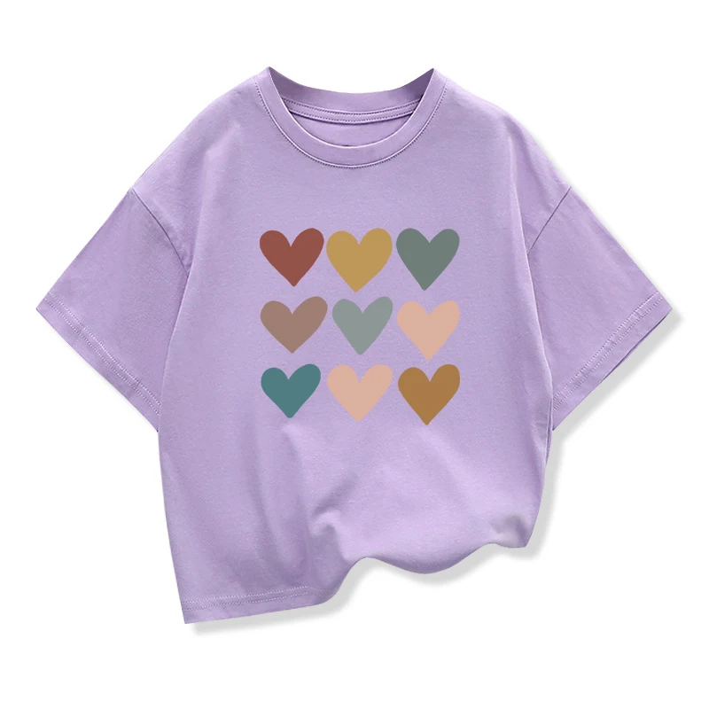 Girls Heart-shaped Cartoon T-shirt Kids Short-Sleeve Graphic High-quality Casual Tops 2026 Summer New Children's Clothing