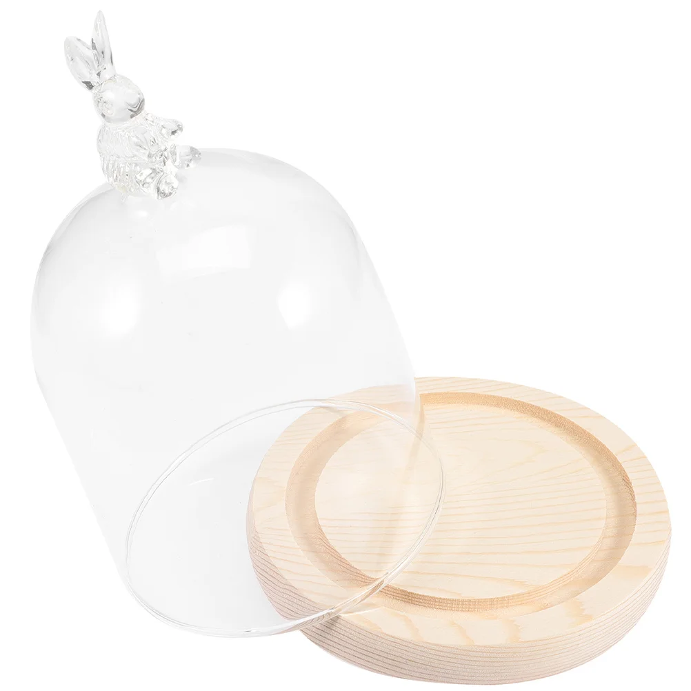 

1Set Rabbit Dome Display Tray Practical Clear Cake Plate with Wood Base Household Display Organizer