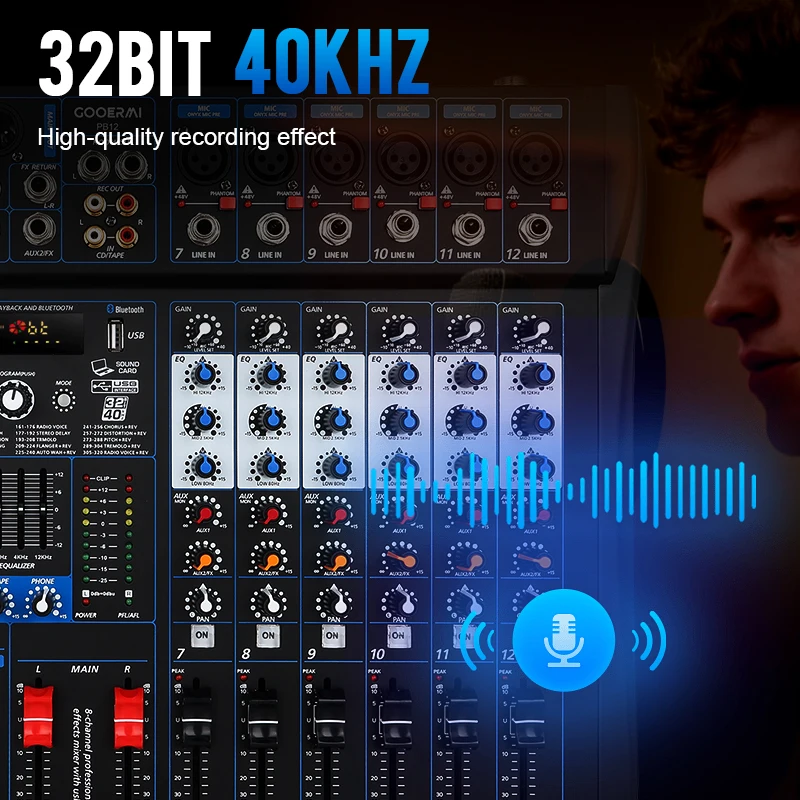 Gooermi PB Series Professional DJ Audio Mixer 6-16 Channels USB Sound Mixing Console with 320 DSP Effects 48V Phantom Power - view 3