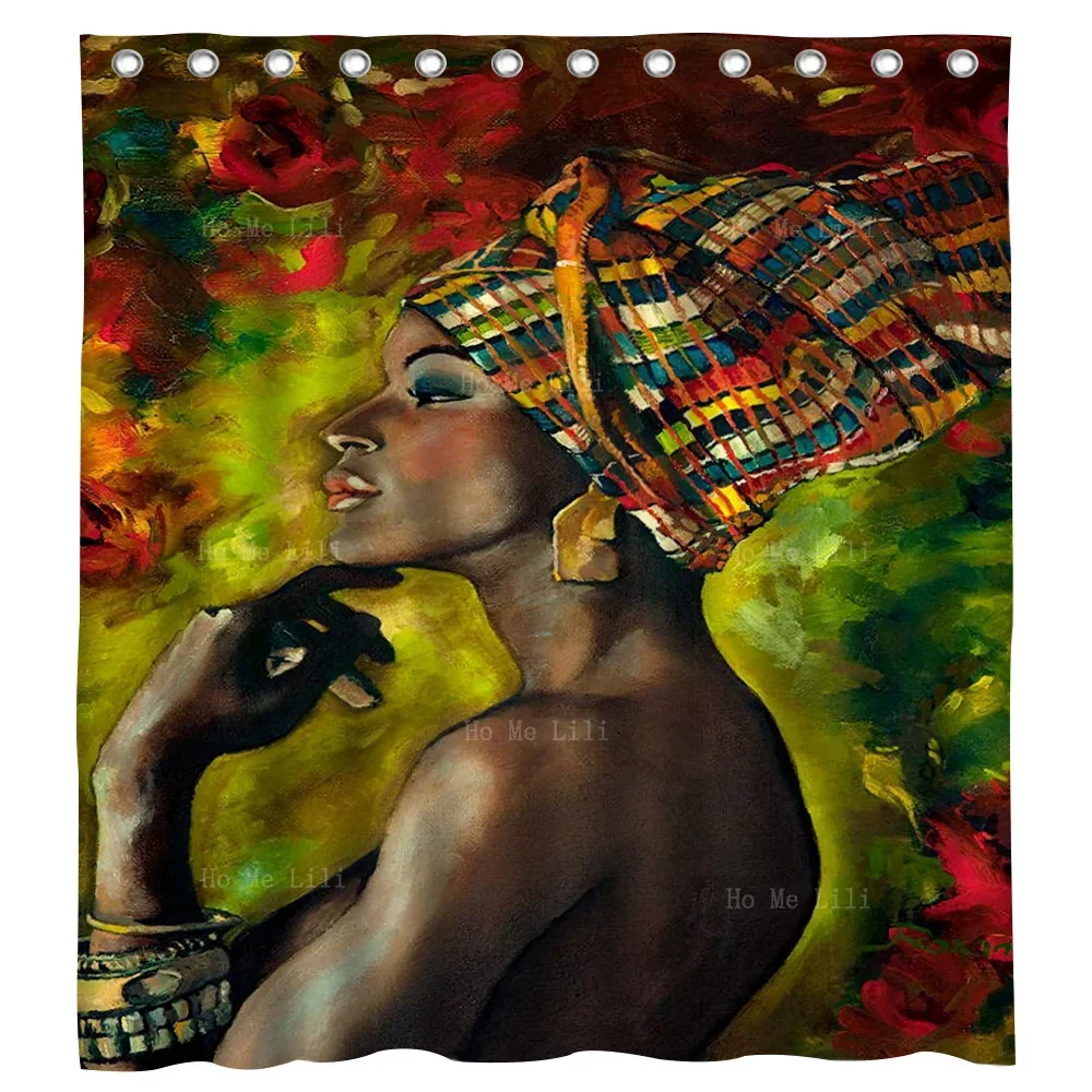 A Sexy Black African Girl With A Hat Was Standing In Front Of The Flowers Shower Curtain By Ho Me Lili For Bathroom Decor