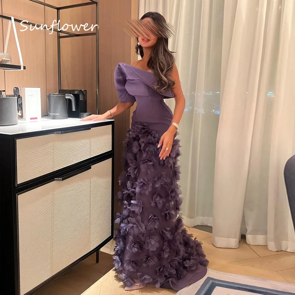 

Sunflower Dark Purple Strapless Appliques Mermaid Prom dress 2024 Slim Crepe Ocassion Gown Floor-Length Formal Evening Dress