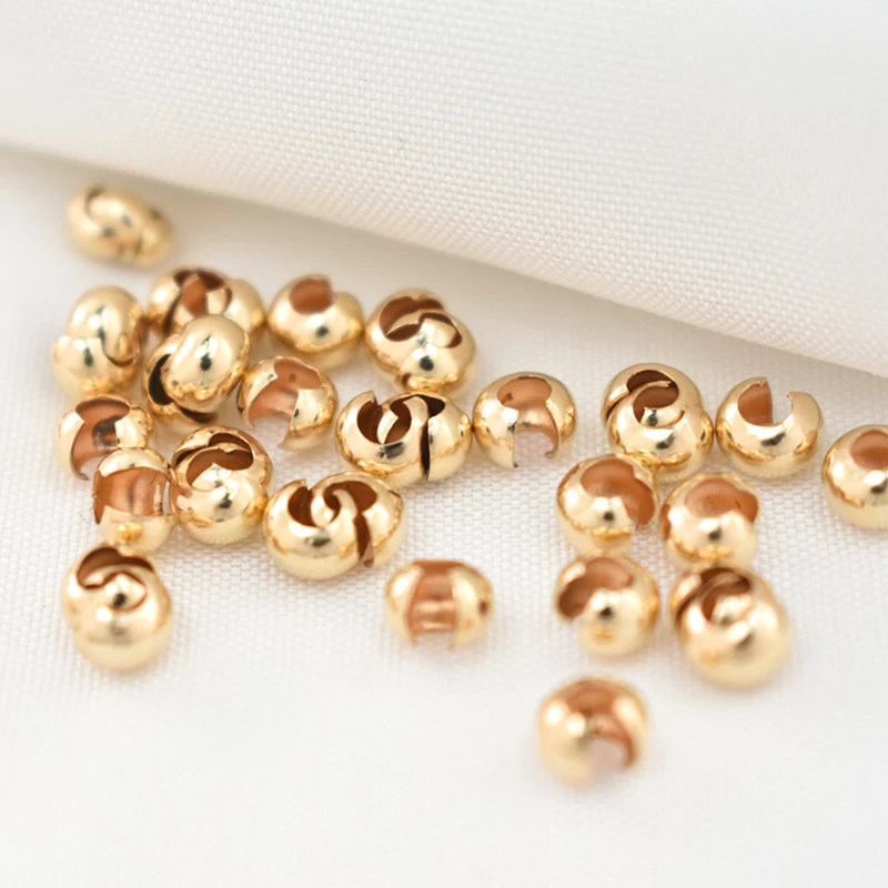 100% 14K Goldfilled Endperlen Gold-Crimp-Cover Schmuckherstellung Handgemachtes DIY-Zubehör Gold-Schmuckzubehör Rocailles – Detail 14