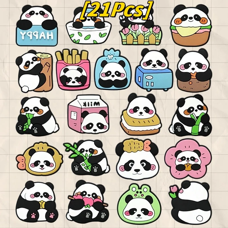 

21Pcs Panda Shoe Charms for Sandals Wristband Bracelet Decoration Lovely Charms Pins Party Favors for Boys Girls