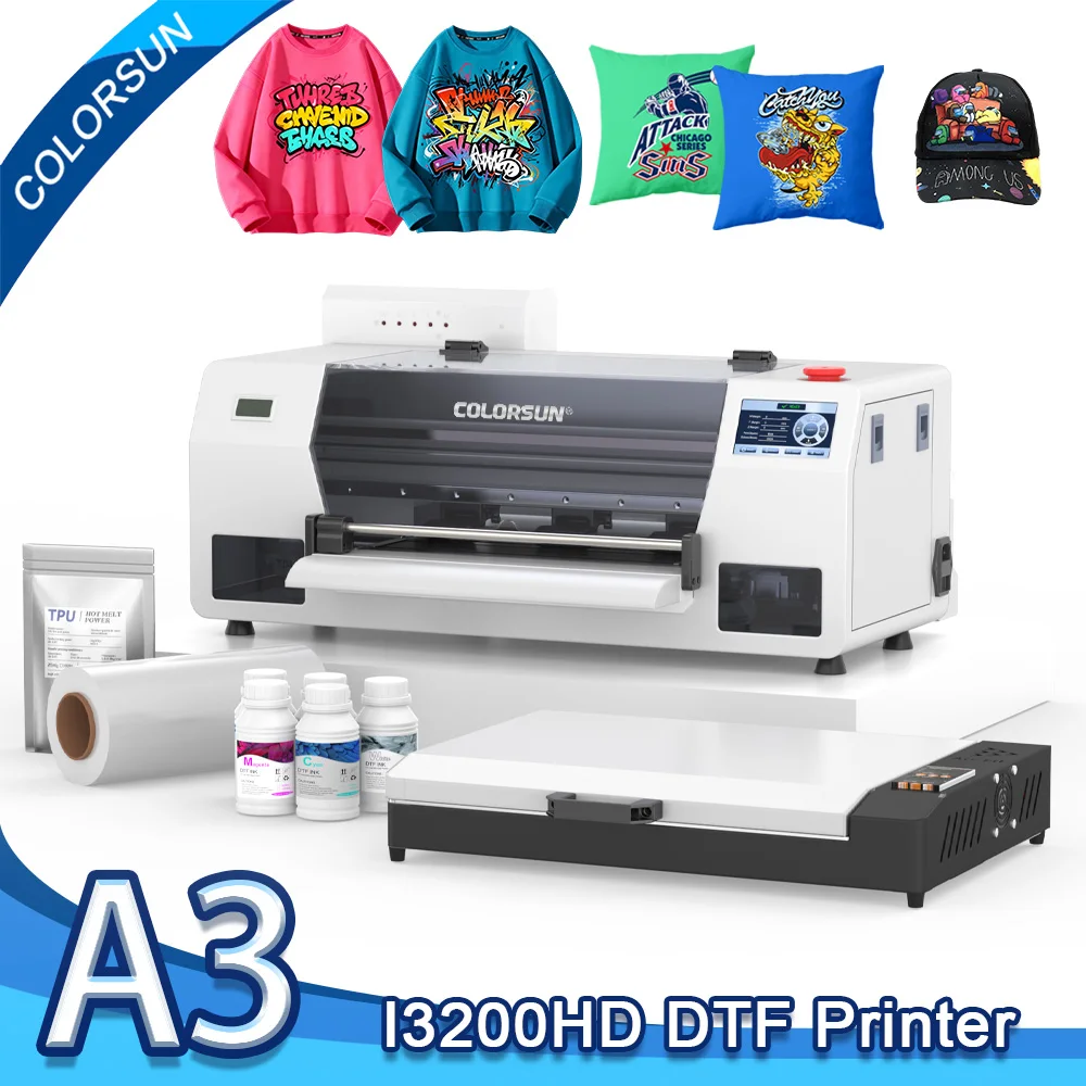 

Colorsun A3 DTF Printer I3200HD Impresora A3 DTF Printing Machine Direct to Film A3 DTF Printers For T-shirt Hoodies Fabric