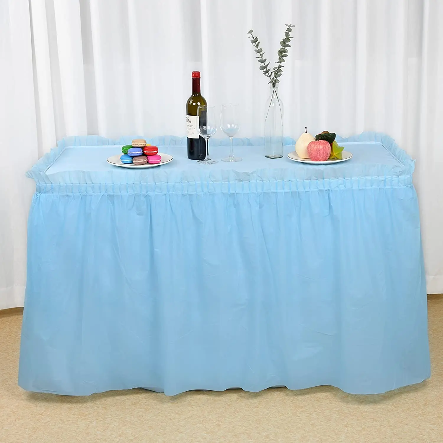 Plastic Tablecloth + Table Skirts Rectangle Disposable Tables Cover Stain Proof for Party Wedding Reception Baby Shower Birthday