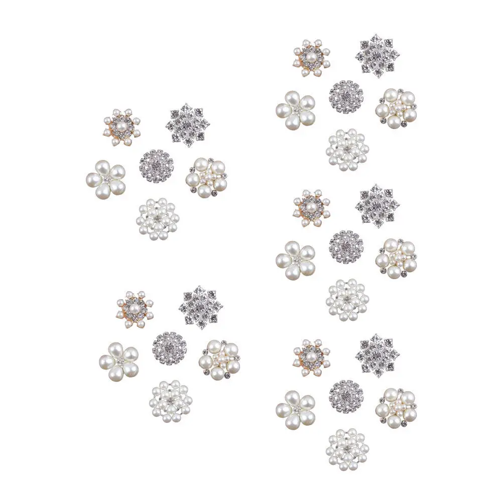 

1 Set Alloy Flat Base Rhinestone Pearls Decor Accessories DIY Patch for Women Brooch Hairpin Hairband Phone Case Supplies Mixed