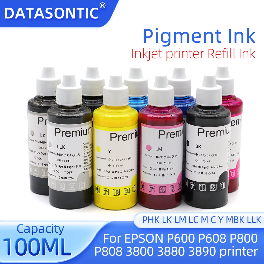 1Pcs Universal Pigment Ink For EPSON P600 P608 P800 P808 3800 3880 3890 Printer 9-color supplementary Pigment ink 100ML/Bottle