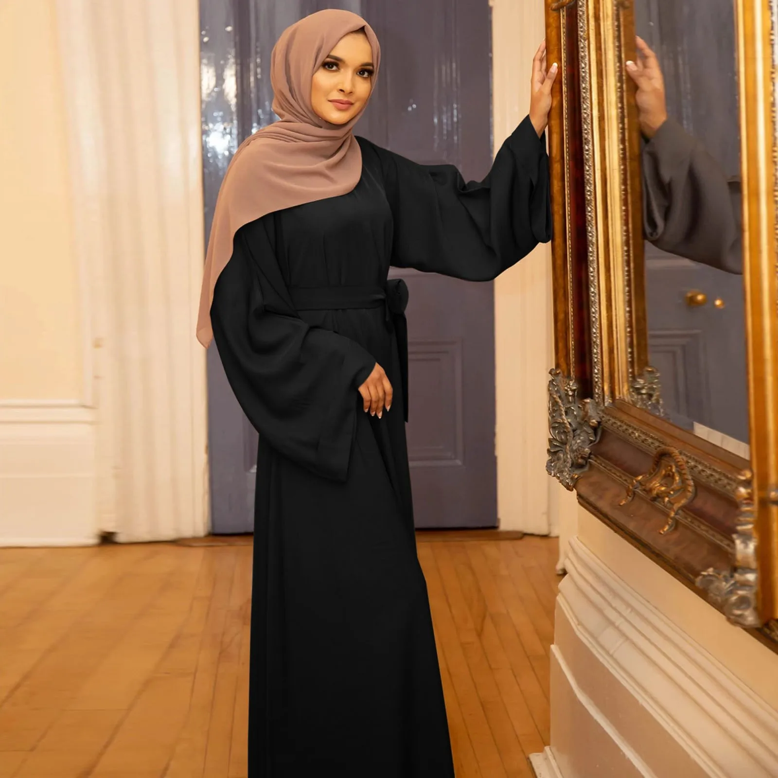 

Women Dress Casual Dresses Solid Muslim Dresses Flare Sleeve Abay Elegant Dresses Arab Kaftan Long Sleeve Elegant Evening Formal