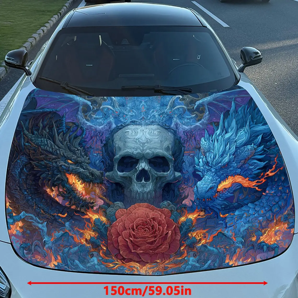 Skeleton And Evil Dragon Hood Decoration - Self-Adhesive Car, Motorcycle, Truck Hood Stickers - Easy Application & Removal, No R