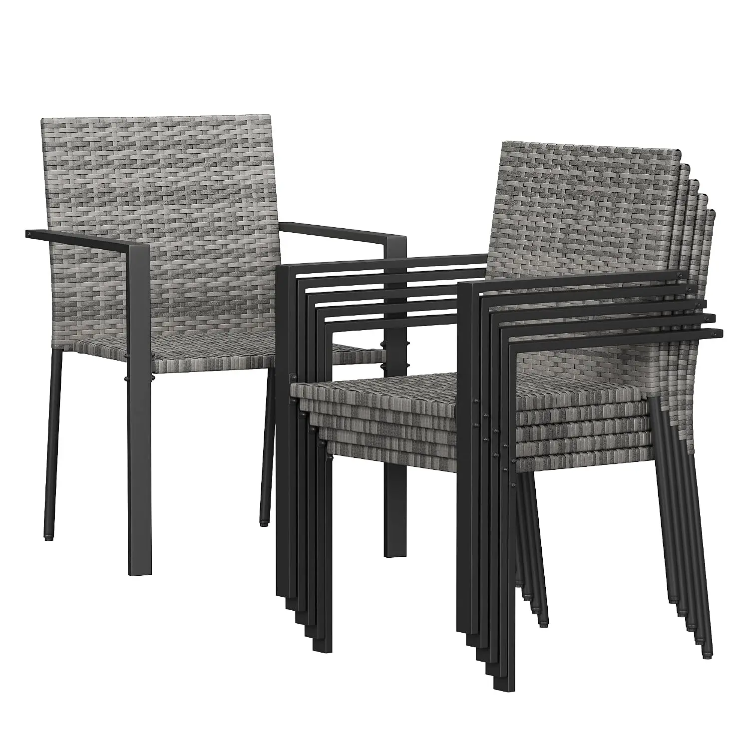 Stackable Wicker Chairs, Patio Chairs Set of 6, All-Weather Breathable Outdoor Chair, Steel Frame, for Garden, Porch, Deck, Pool