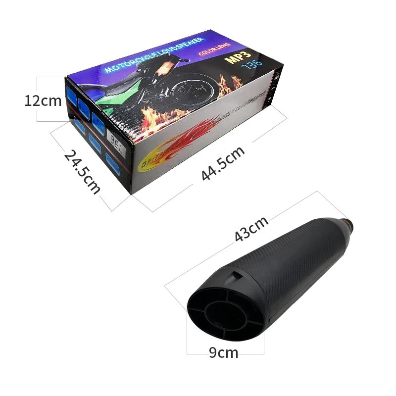 12V Black Motorcycle MP3 Music Player BT Stereo Speaker Exhaust Pipe Audio Player