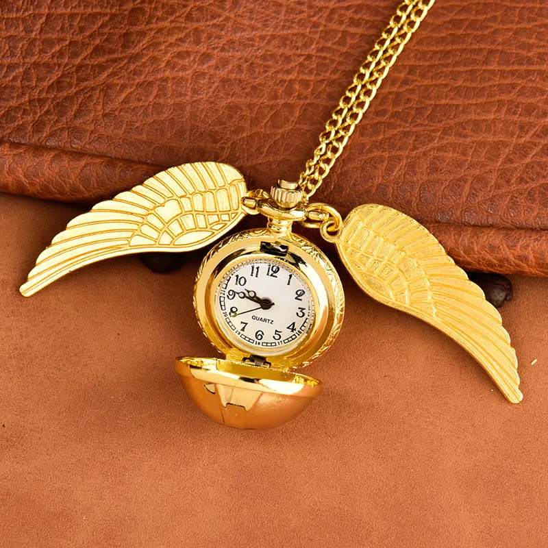 Golden Ball Pendant Pocket Watch Golden Snitch Quartz Necklace Clock Lovely Cute Fob Pocket Clock Gifts Kids reloj de bolsillo