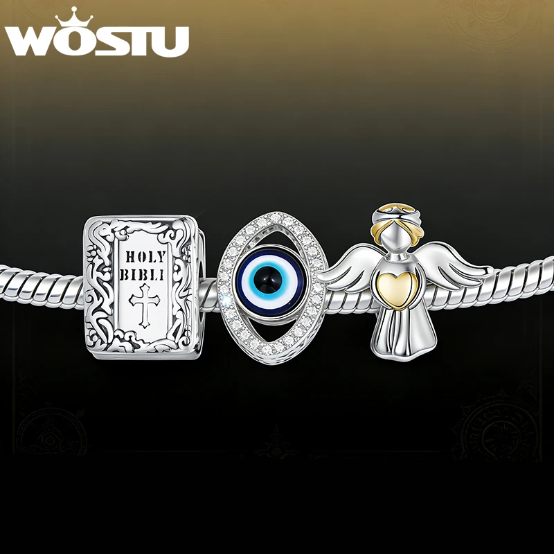 WOSTU Hot Selling Copper DIY Angel Guardian Charm Bible Book Bead Devil’s Eye Pendant Fit Original Bracelet Neckalce Wholesale