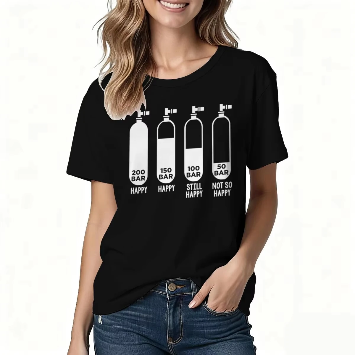 2026 Funny Diver 200 Bar Pattern Print T Shirt Men Summer Casual Top Short Sleeve Cotton Graphic Tee For Diving Fans