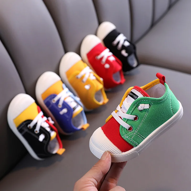 Boys Canvas Shoes Sneakers Girls Tennis Shoes Lace-up Children Footwear Toddler Yellow Chaussure Zapato Casual Kids Canvas Shoes