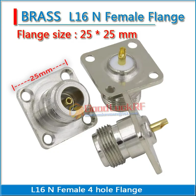 

L16 N Female With 4 hole Flange Panel Square Chassis Mount deck PTFE Solder Rhombic copper 50ohm RF Connector Adapters