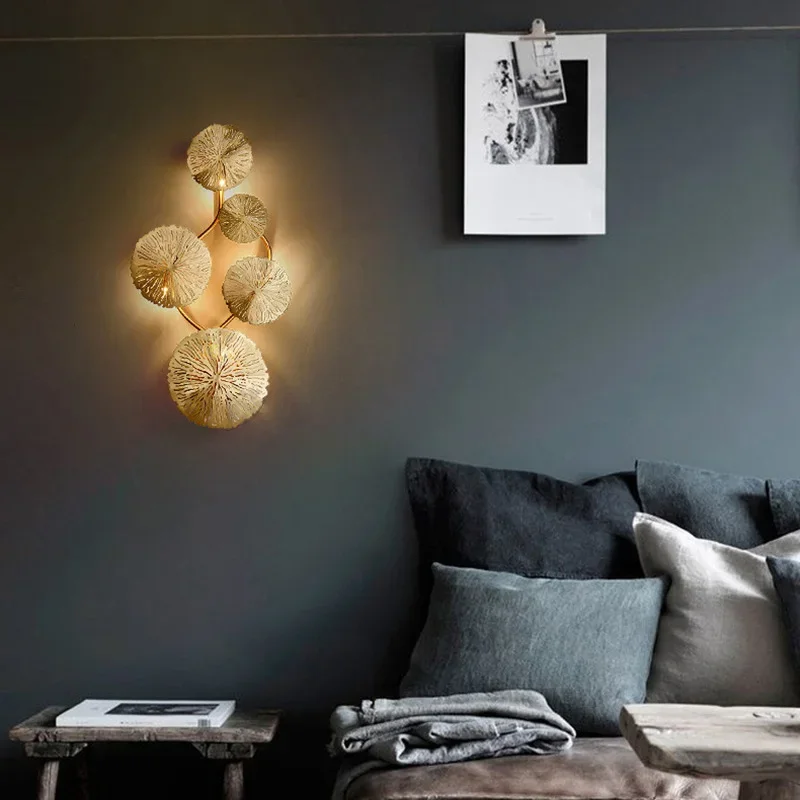 Creatief Lotusblad Led Wandlamp Woonkamer Luxe Gouden Lampen Foyer Slaapkamer Bed Muur Licht Huis Indoor Decor Verlichting