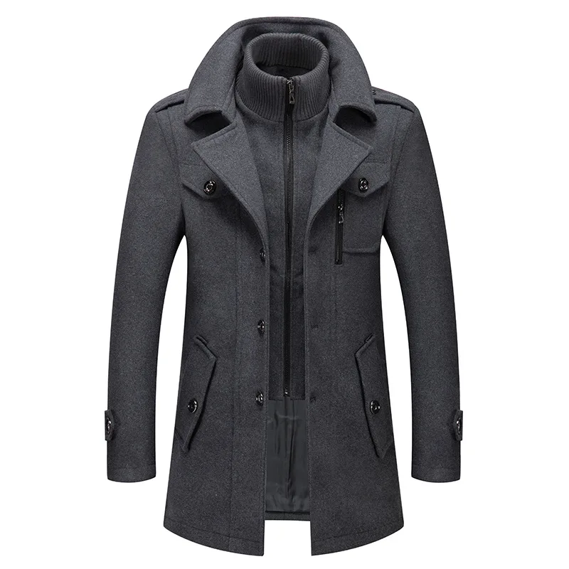 Winter Men\'s Thick Jacket, Business Casual Outwear, Asian Size Coat, Multiple Pockets Wool & Blends