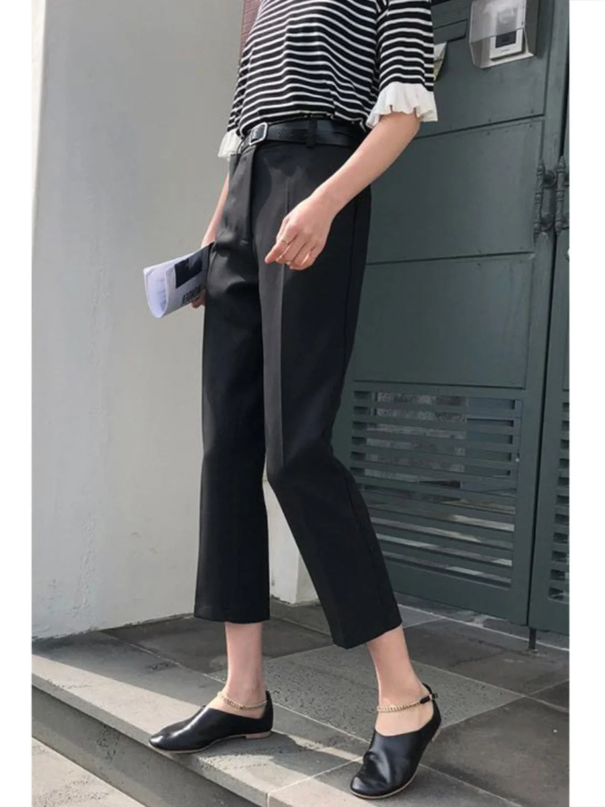 Calças de Alfaiataria Brancas de Cintura Alta Femininas, Novidade Primavera Outono, com Caimento Elegante, para o Trabalho, Entrevistas e Uso Profissional, Calças Cropped