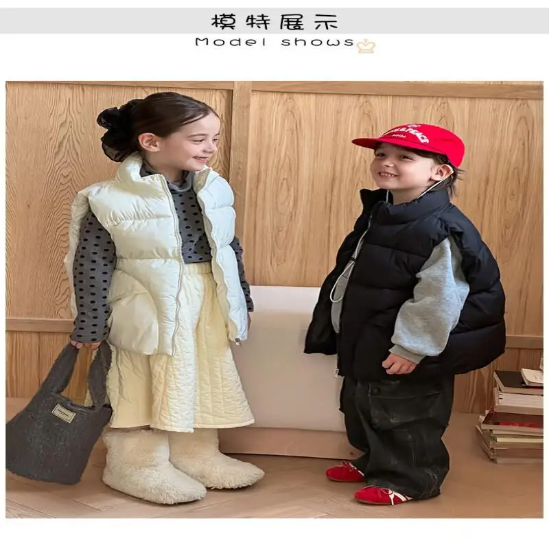 Kawaii Casual Coat Tops Fashion Childrens Clothing Winter Autumn New Boys Girls Vest Solid Color Thick Warm Loose Hooded Cotton