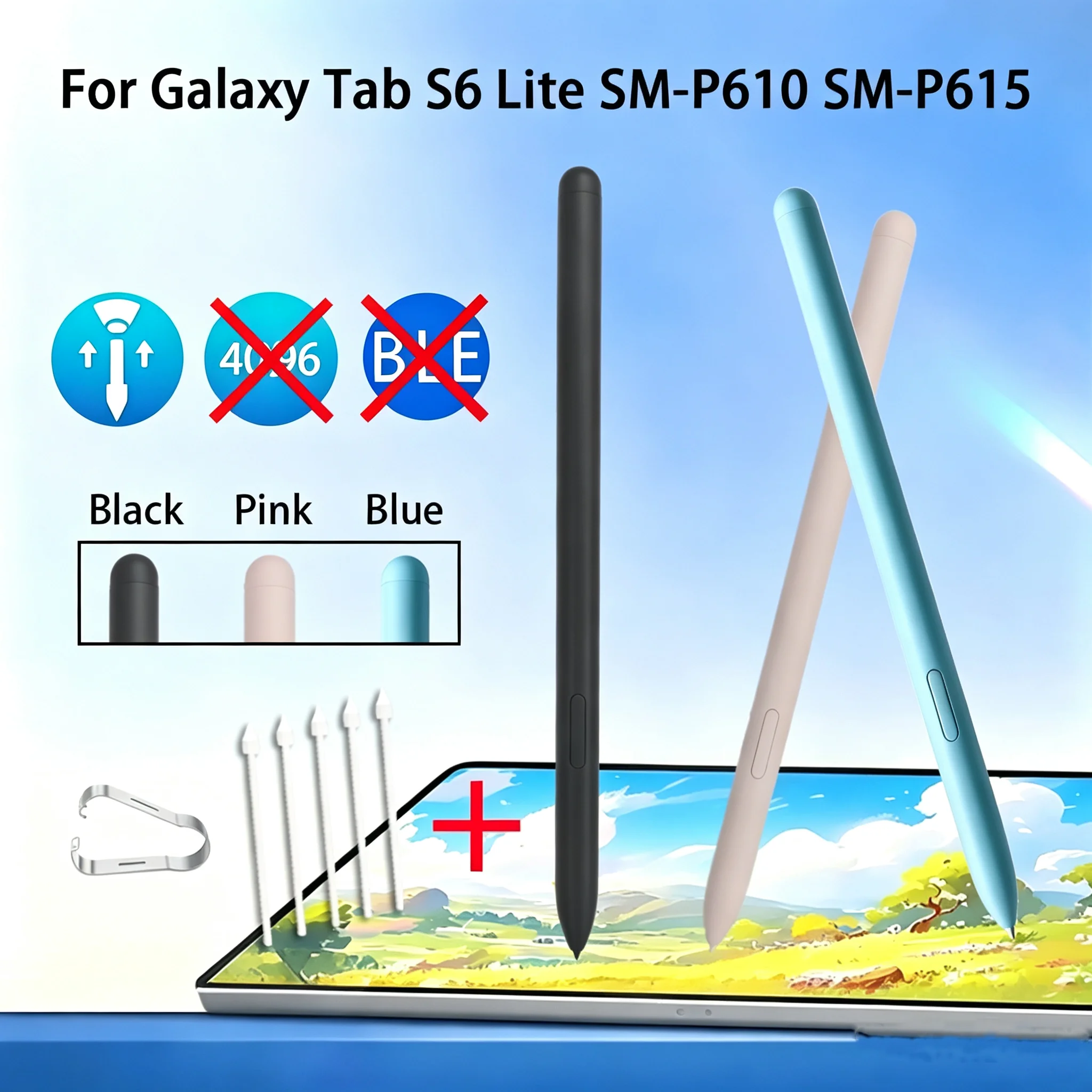 Replacement Touch S Pen for Samsung Galaxy Tab S6 Lite, Non-Bluetooth Stylus with 5Pcs Extra Nibs for Note Taking & Sketching