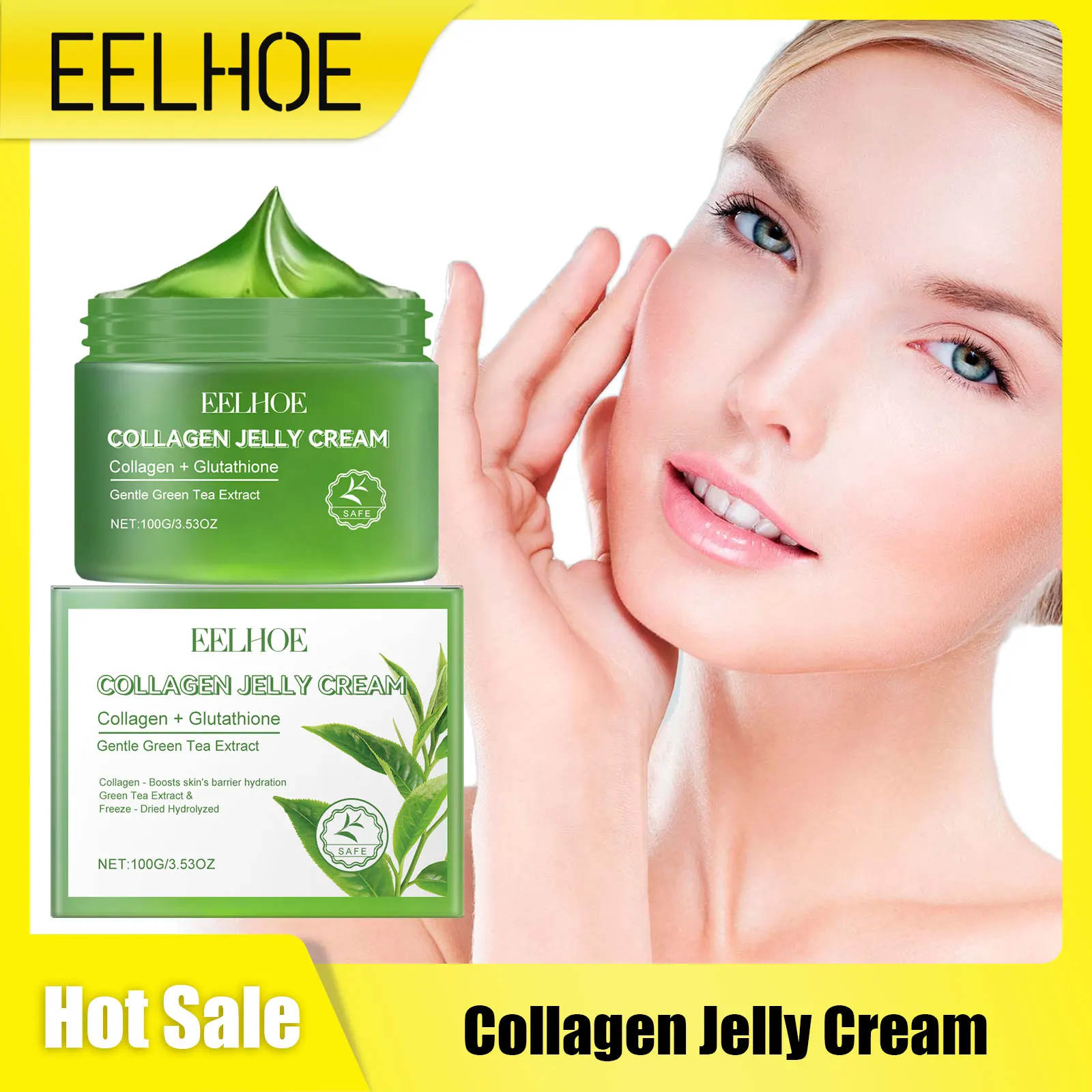 

Green Tea Collagen Jelly Cream for Dry Skin Moisturizing Nourishing Oil Control Shrink Pores Smooth Wrinkles Soothing Gel Cream