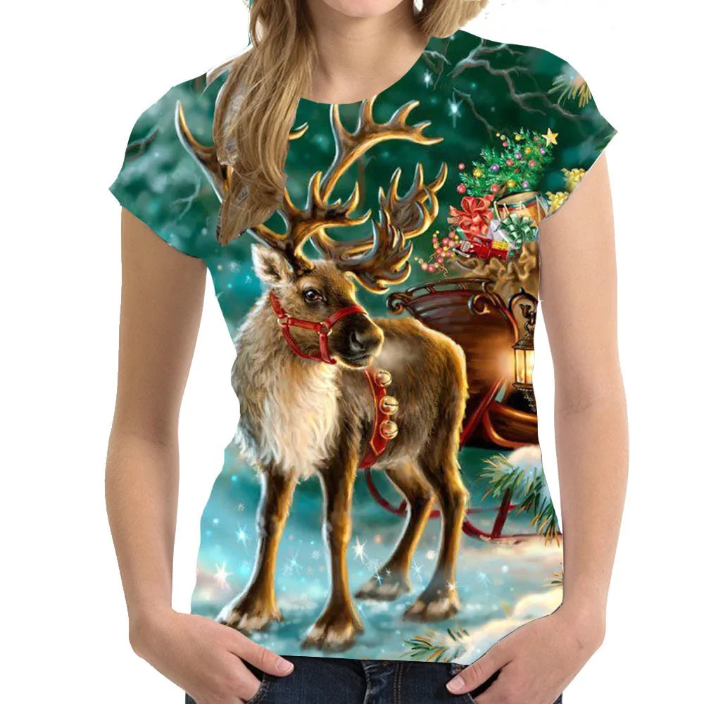 T-shirt de Noël à col rond pour femmes, t-shirts à manches courtes pour dames, vêtements surdimensionnés, 3D, nouvel an, Y-Kawaii, Y2K, 2024