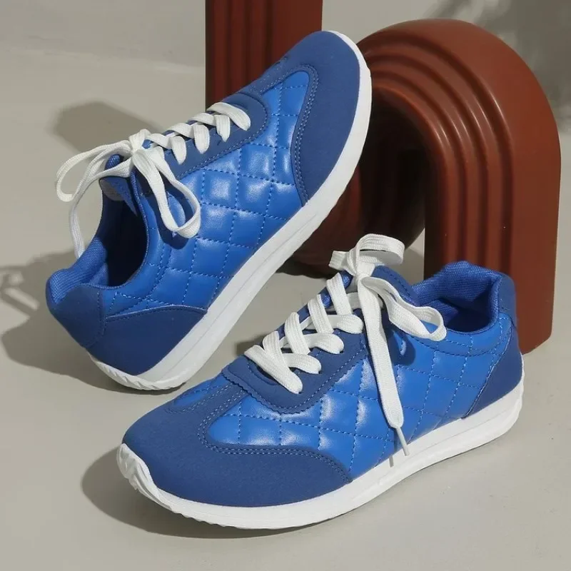 Zapatillas deportivas acolchadas con cordones para mujer, zapatos casuales para caminar con diseño de patchwork en dos tonos