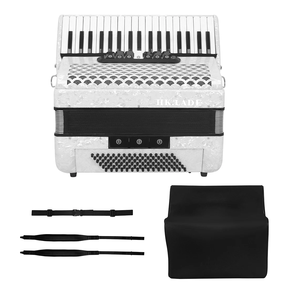 HK·LADE AH-100 White Accordion 37 Key 96 Bass 7 Keyboard Voice Professional Bayan Accordion for Performance Keyboard Instrument