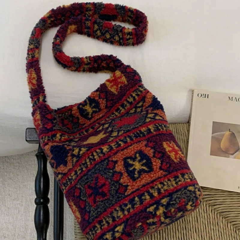 

Корейский стиль Ins, новые зимние сумки на плечо, женские большие вместительные плюшевые сумки через плечо, текстурированная повседневная сумка-ведро в ленивом стиле