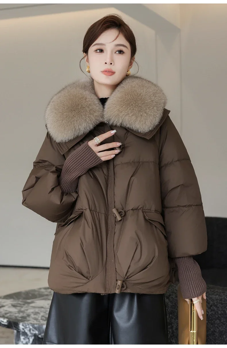 Down Cotton Short Padded Jacket Women Parkas Fur Collar Autumn Winter Thick Coats Female Black Casual Outerwear Clothes 2026