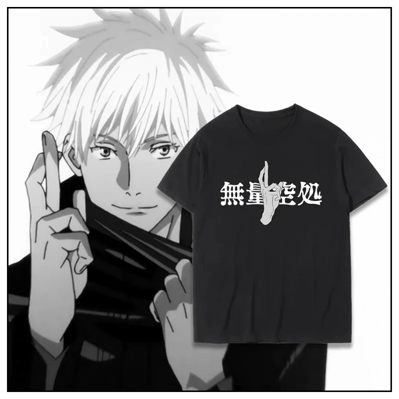 Jujutsu Lijn Anime Oversize Gojo Satoru ‌   T-shirt Mannen Vrouwen Korte Mouw Casual Tees Katoen Unisex Streetwear Cosplay Tops Y2k