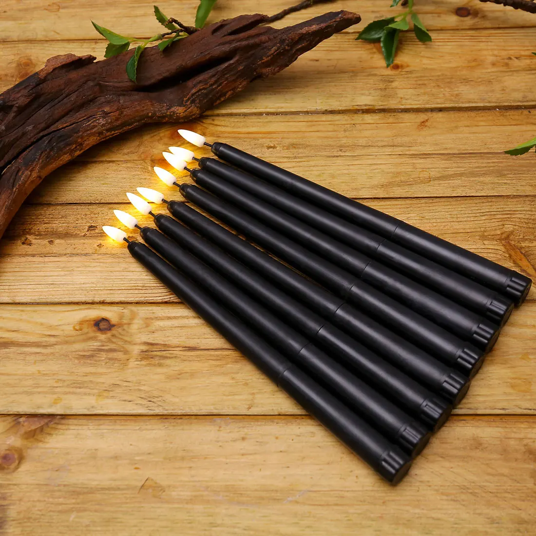 Flameless Black Taper Candles, cintilação com controle remoto de 10 teclas, operado por bateria, LED, castiçais de janela, 6pcs