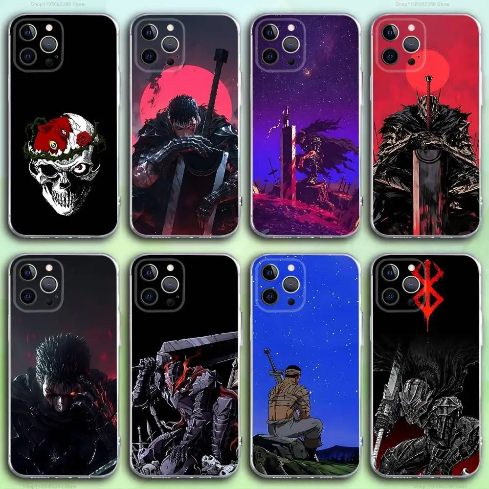 

B-Berserk Japanese Anime Phone Case For iPhone 16,15,14,13,12,11 Pro,Max,Plus,X,XS,XR,SE4,E Mini Transparent Soft Cover