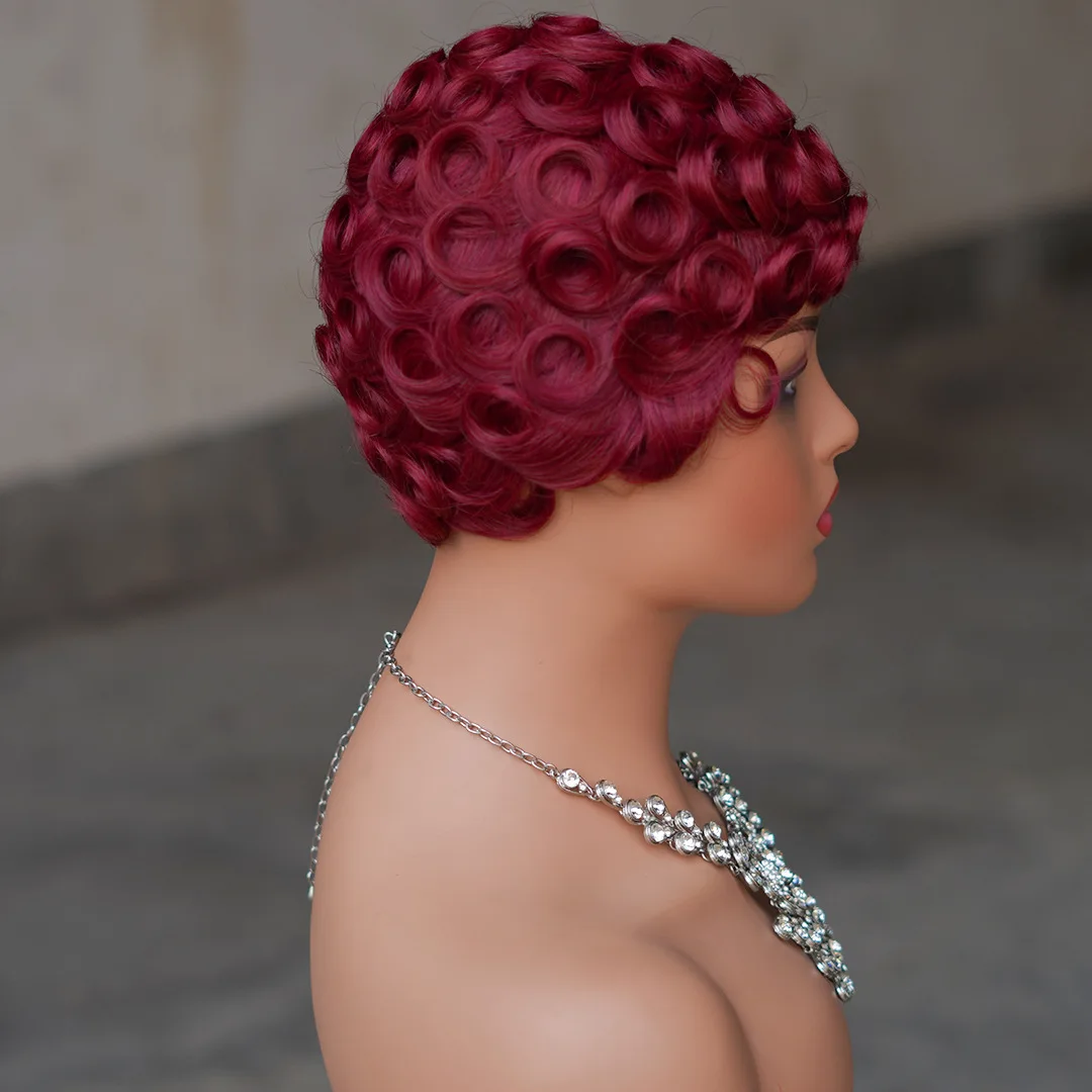 Hochwertige kurze Pixie-Perücke für schwarze Frauen, 99J brasilianisches Echthaar, natürliche kleine Locken, bequem und langlebig – Detail 6