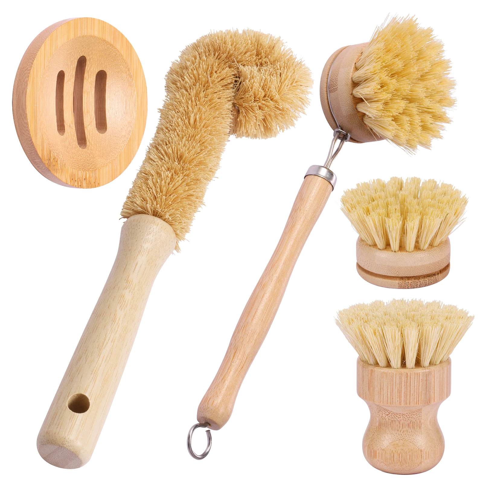 

5Pcs Bamboo Dish Brush Set Pot Cleaning Brush Long Handle Kitchen Dishes Scrubber Strong Decontamination Rust Removal Utensils