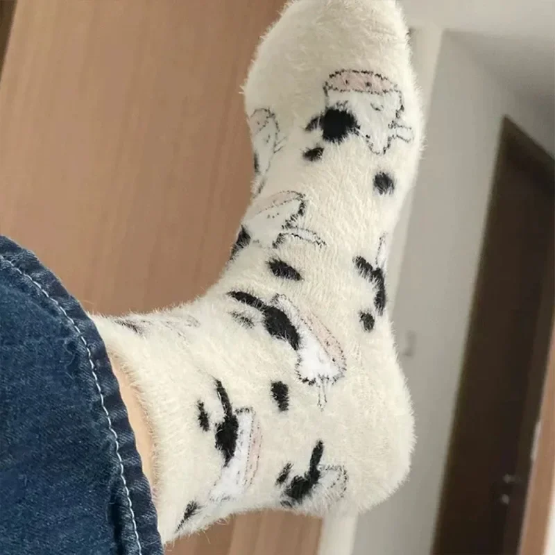 Cow Mink Velvet Socks Winter Women Men Cartoon Soft Comfortable Plush In Tube Sock Thicken Warm Cows Spotted Sock Cute Accessory