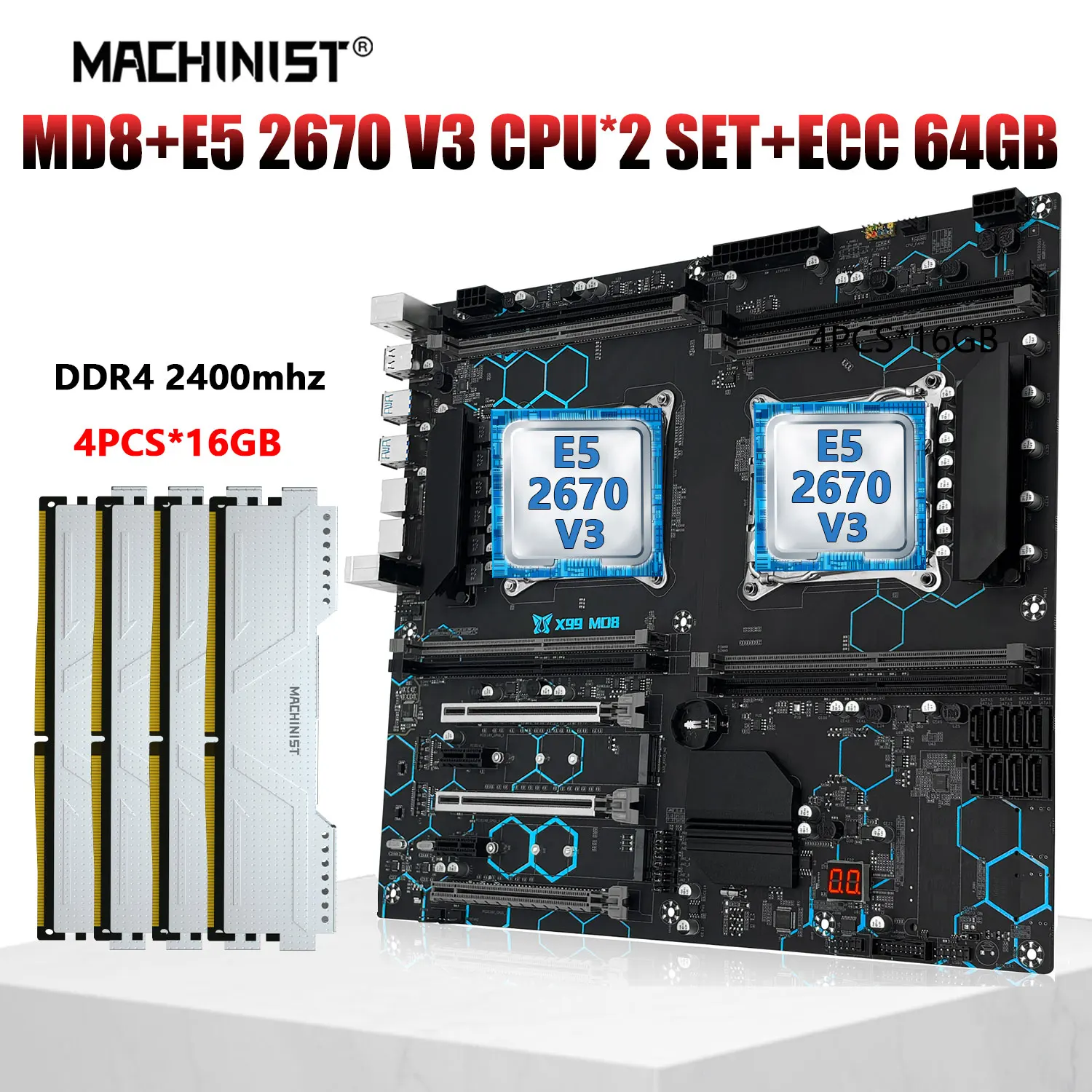 

MACHINIST X99 системная плата стандарта E5 2670 V3, двойной ЦПУ, LGA2011-3 + ECC 4*16 ГБ, 2400 МГц, DDR4, память стандарта NVME M.2, USB3.0, MD8