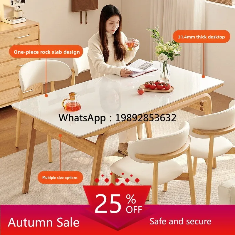 

LYY Cream Long Bridge Rock Slab Dining Table Small Household Use Natural Wood Style Solid Wood Rectangular Rock Slab
