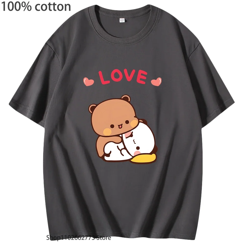 Koszulki graficzne Bubu Dudu Hugs Love, urocza koszulka z pandą, dziewczęce koszulki kawaii z nadrukiem, codzienne koszulki 100% bawełna, odzież damska, odzież męska