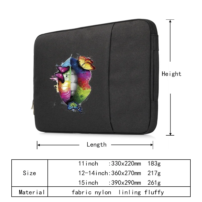 Waterproof Zipper Laptop Bag for Apple Macbook Air 13/ Pro16 HP Dell XPS 11 13 14 15 Inch Mourh Pattern Notebook Case Handbag