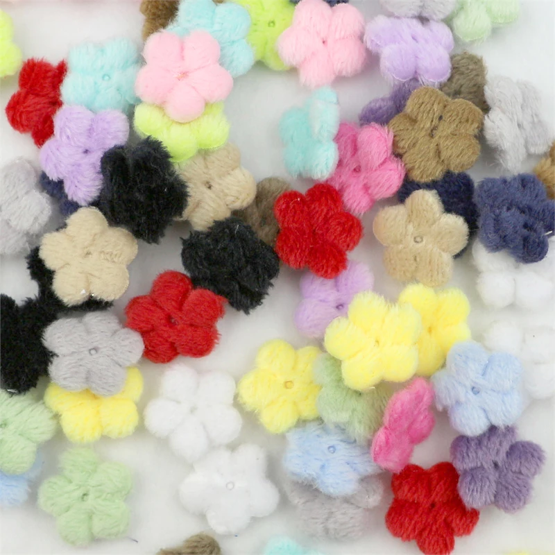 200Pcs 1.5cm Plush Little Flower Padded Appliques for DIY Headwear Hair Clips Decor Accessories Clothes Hat Shoes Sewing Patches