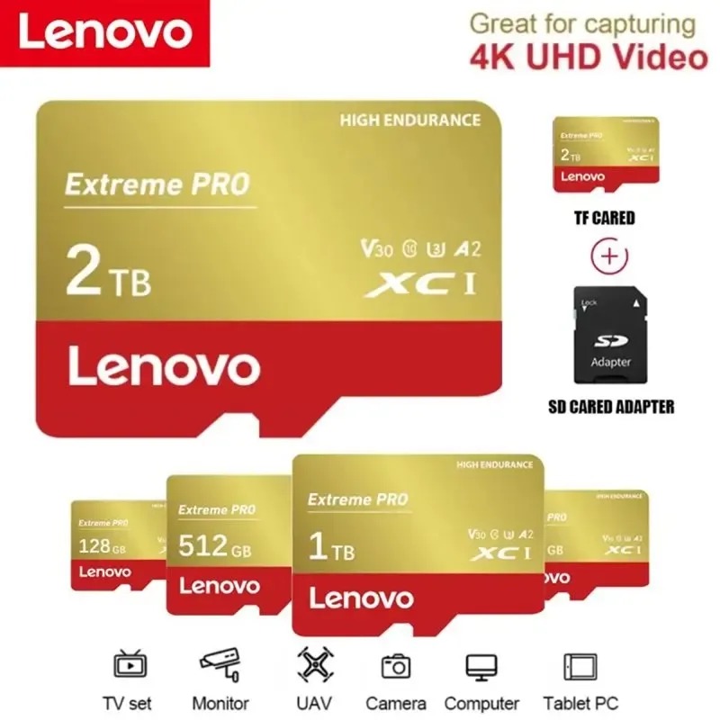 Lenovo kartu memori 2TB, 1TB 512GB kartu SD 256GB Transfer ultra-cepat kartu SD mikro TF 128GB untuk ponsel PC