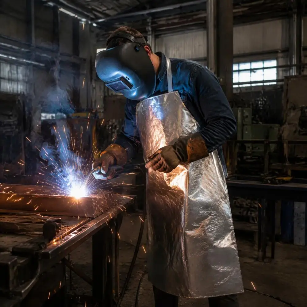 Aluminum Foil Apron Heat Resistant Reflective Durable Safety Apron Professional Protective Gear for Industrial Metal Casting
