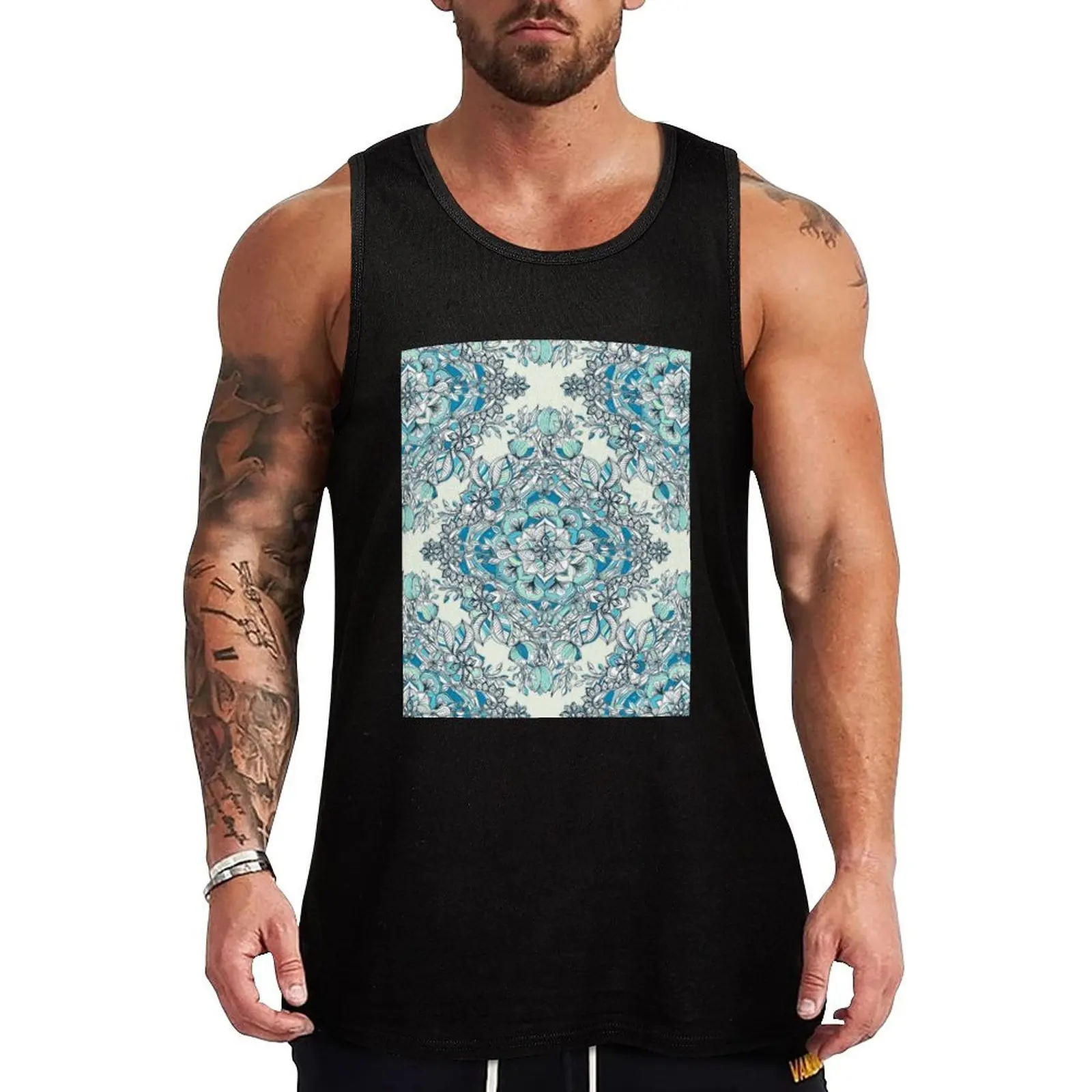

Floral Diamond Doodle in Teal and Turquoise Tank Top Short sleeve cotton t-shirts man