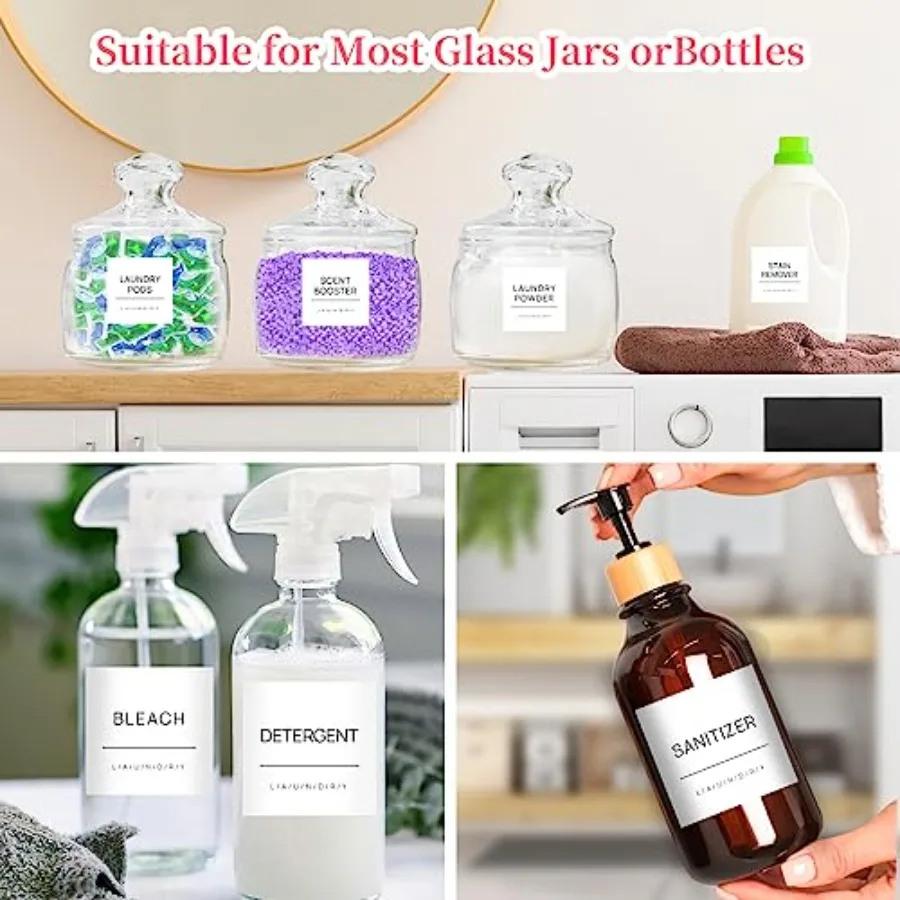 32 قطعة من ملصقات الغسيل البيضاء لملصقات الغسيل للحاويات ملصقات التنظيف المقاومة للماء لتنظيم تخزين غرفة الغسيل