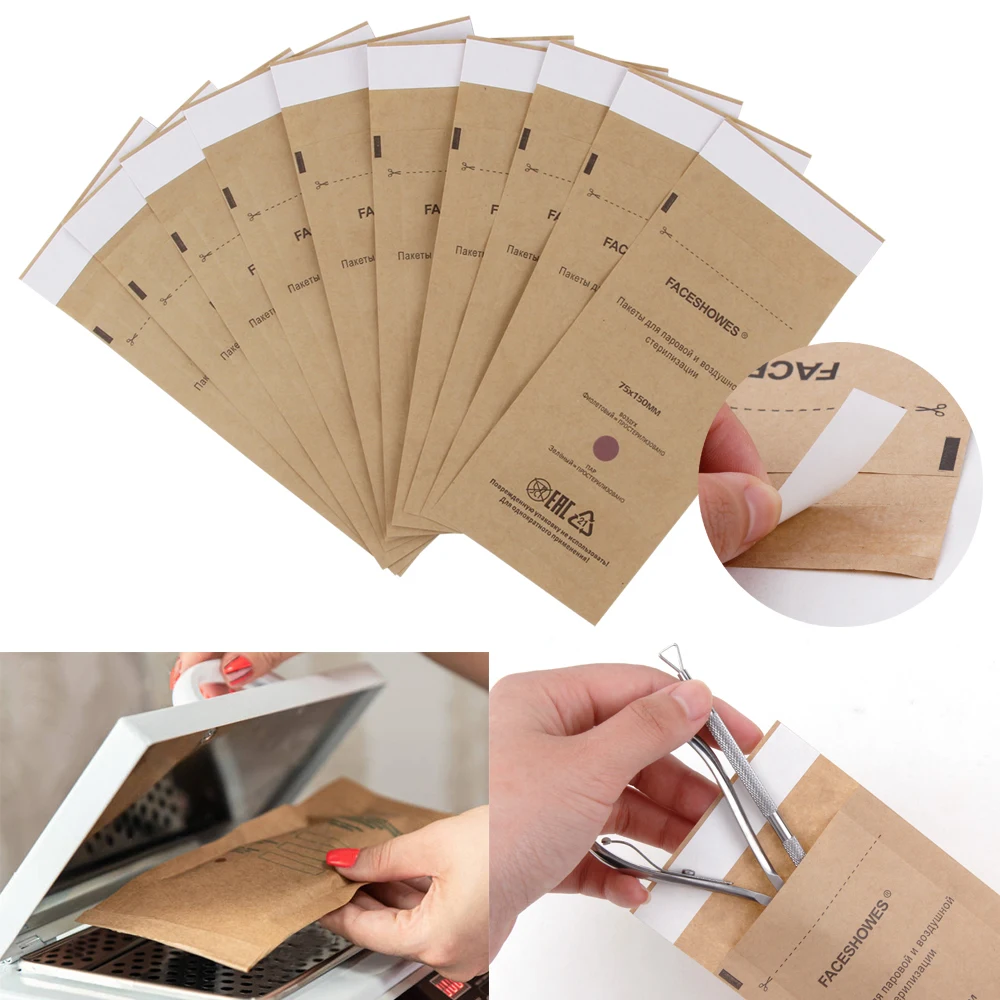 50Pcs Nail Sterilizer Bag Disposable Manicure Kraft Bags Dry Heat Disinfection Machine Nail Art Clean Sterilization Accessories