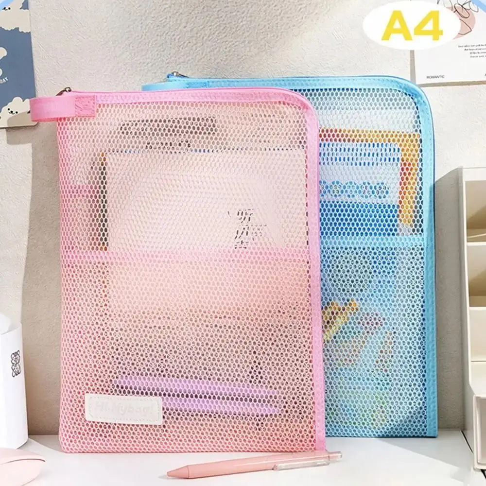 

Large Opening Portable Mesh File Folder Small Handle Zipper Document Folder Bag Breathable Large Capacity A4 Document Holder